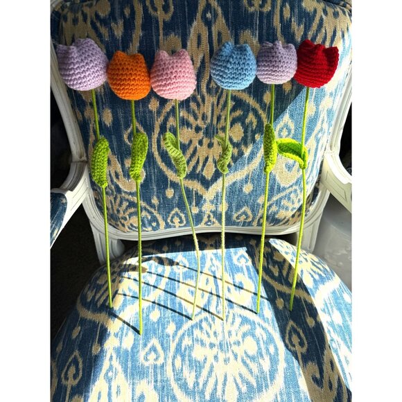 Handmade Crochet Tulip Flowers Set Of 6 Multicolor Decorative Home Decor Gift Id - Picture 1 of 3